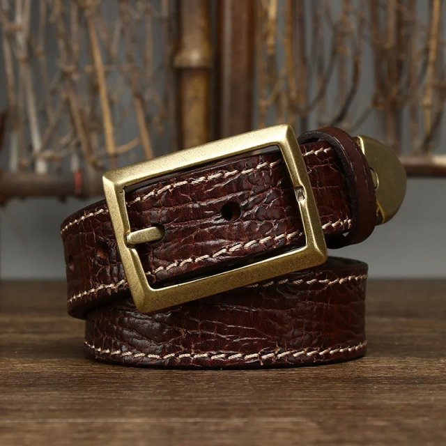 Luxury Genuine Leather Men's Belt with Brass Buckle - Image 4