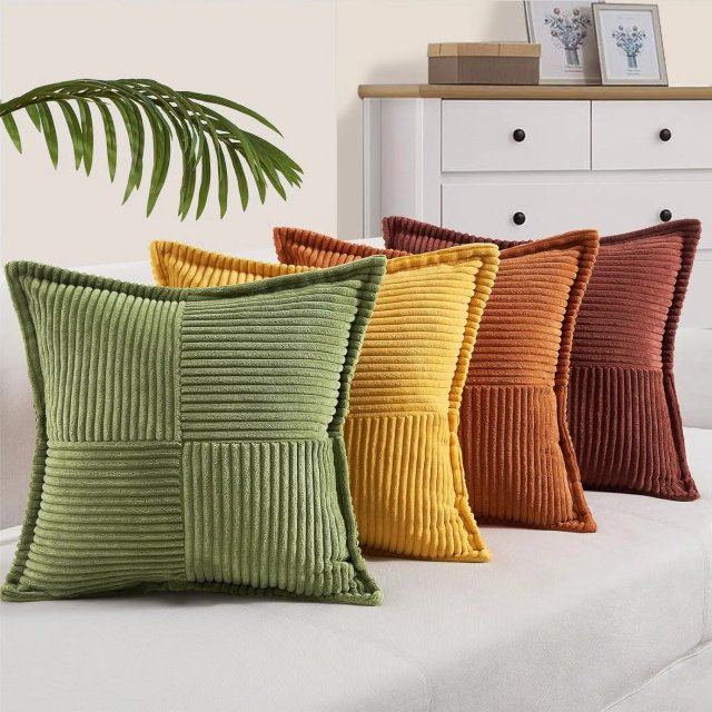 Striped Corduroy Throw Pillow Cover 18x18 Inch – Decorative Cushion Cover