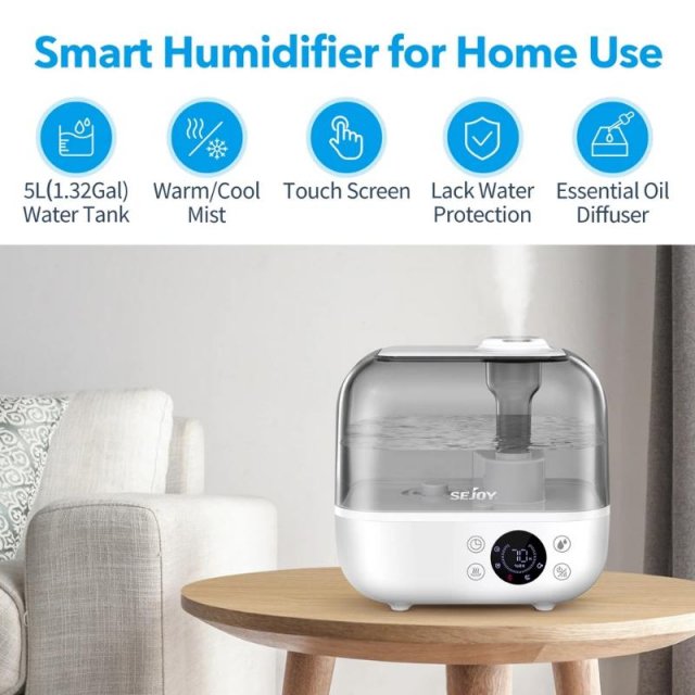 5L Ultrasonic Humidifier for Large Rooms and Bedrooms with Warm & Cool Mist - Image 3