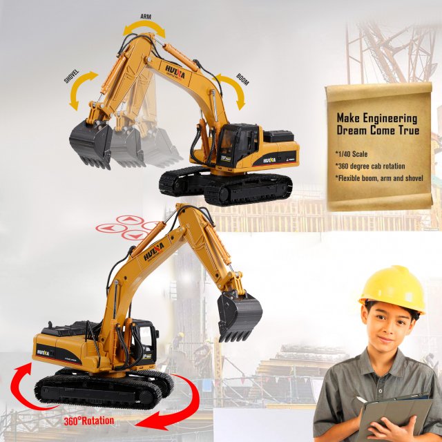 1/40 Large Metal Alloy Excavator Toy Model - Image 5