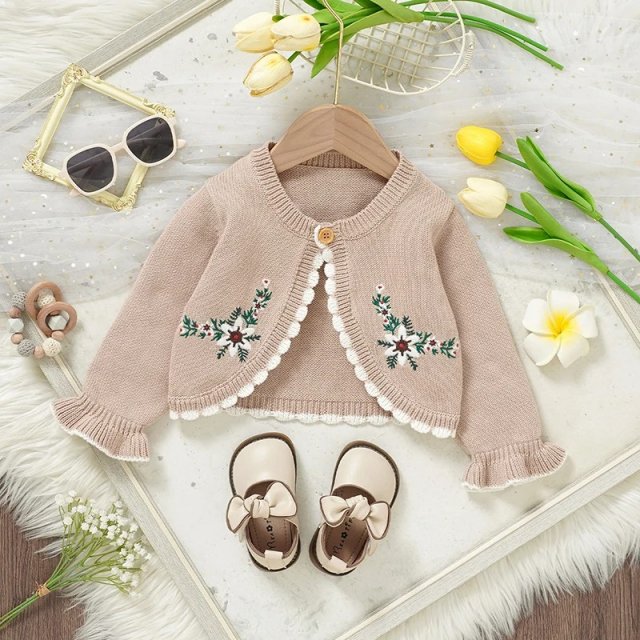 Baby Girl Knit Cardigan with Floral Embroidery