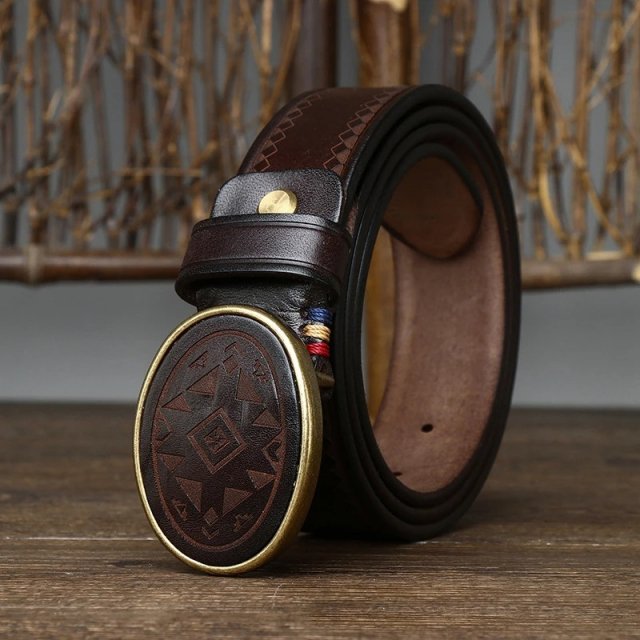 3.8cm Wide Men's Genuine Leather Belt with Copper Smooth Buckle - Image 10