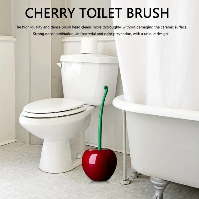 Cherry-Shaped Toilet Brush Set with Long Handle & Base for Bathroom Cleaning - Image 4