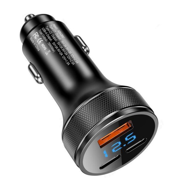 65W QC3.0 USB Car Charger PD Fast Charging Type C Adapter for iPhone, Samsung, Xiaomi