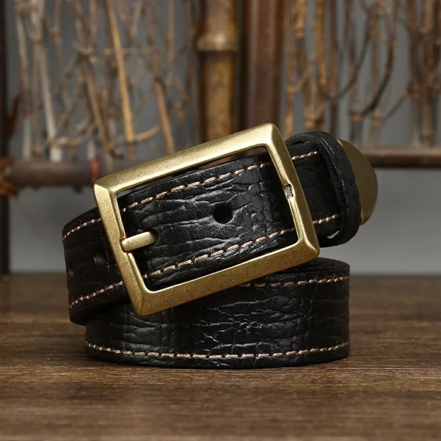 Luxury Genuine Leather Men's Belt with Brass Buckle