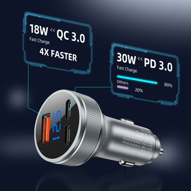 65W QC3.0 USB Car Charger PD Fast Charging Type C Adapter for iPhone, Samsung, Xiaomi - Image 3