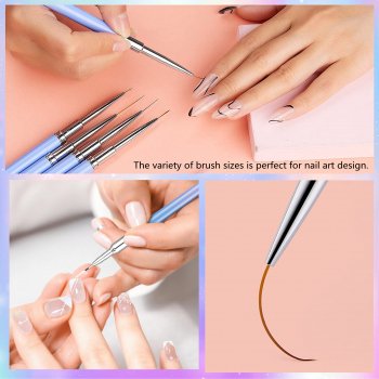 Nail Art Liner Brushes Set - 5Pcs Fine Detail Brushes for Gel Polish, French Tips, 3D Nail Art