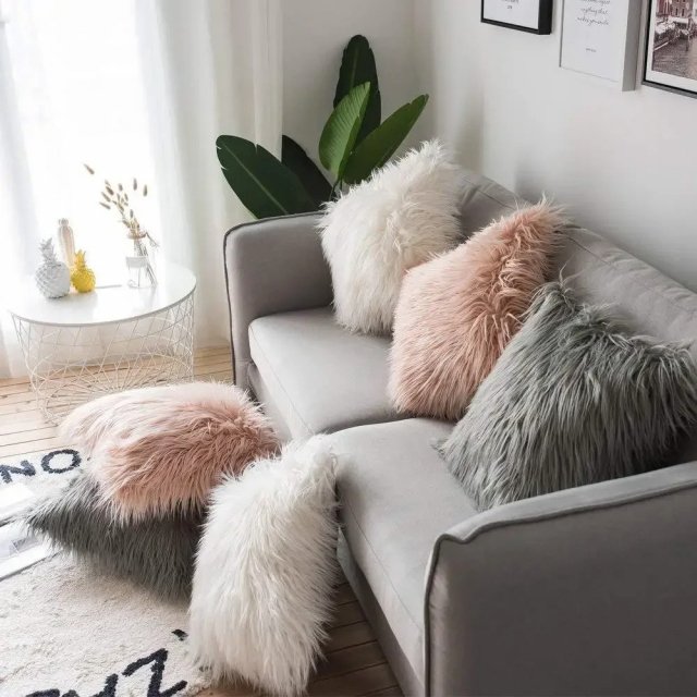 Soft Fur Plush Decorative Cushion Cover – Fluffy Pillowcase for Sofa & Bedroom