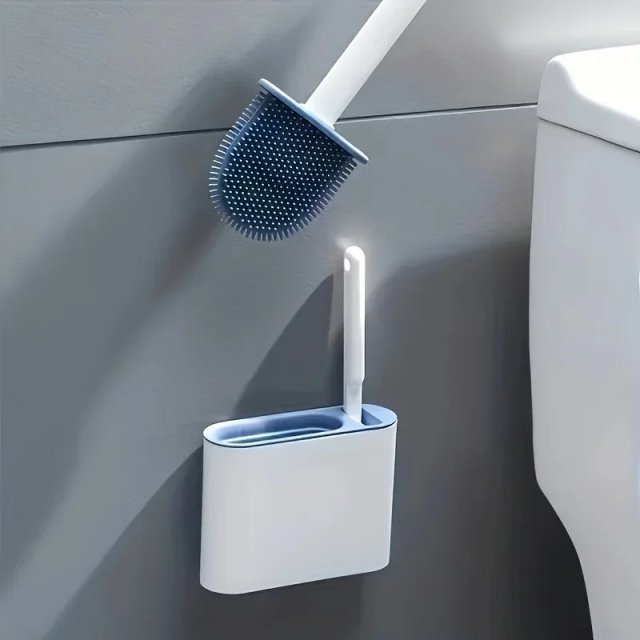 Wall Hanging Toilet Brush with Silicone Bristles & Holder - Image 3