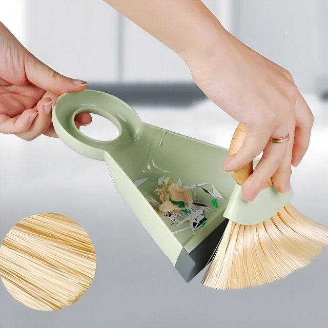 Compact Mini Desktop Broom and Dustpan Set with Wooden Handle - Image 5