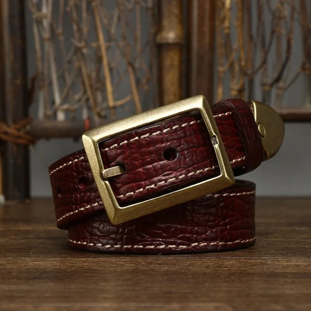 Luxury Genuine Leather Men's Belt with Brass Buckle - Image 8