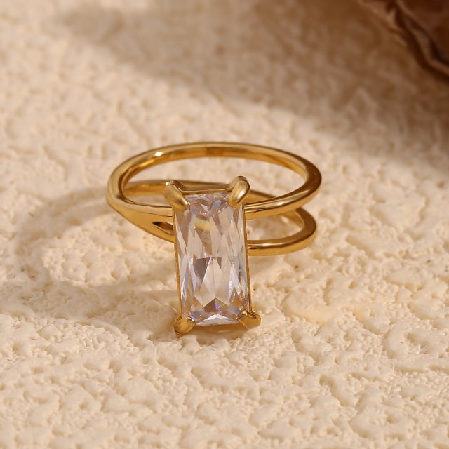 18K Gold Plated Asymmetric Rhinestone Ring - Image 5