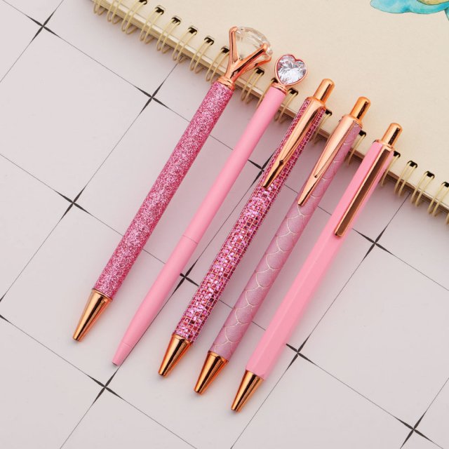 Luxury Pink Rhinestone Ballpoint Pen Set