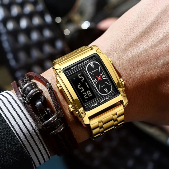 Square Gold Stainless Steel Business Wristwatch - Image 4