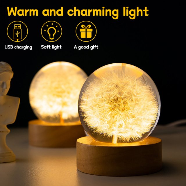 3D Crystal Ball Night Light with Flower - Image 3