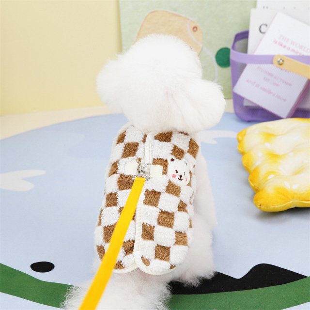 Cute Plaid Puppy Vest with Bear Design - Image 5