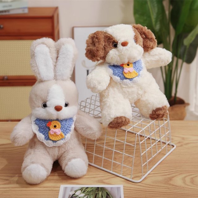 Cute Plush Teddy Dog Rabbit Toy with Bib