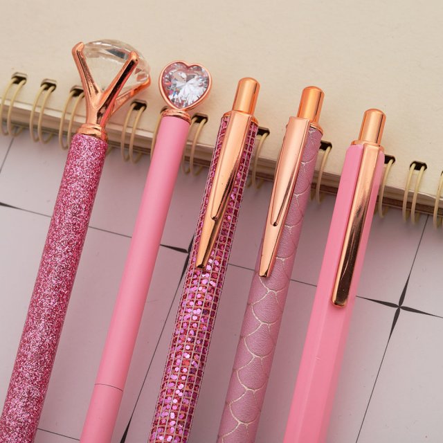 Luxury Pink Rhinestone Ballpoint Pen Set - Image 3