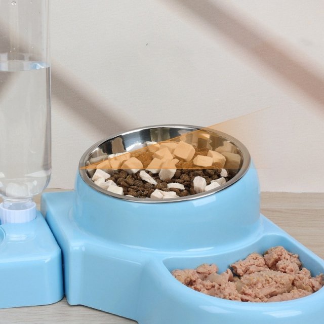 Blue Two-in-One Pet Water and Food Bowl with Automatic Feeder - Image 3