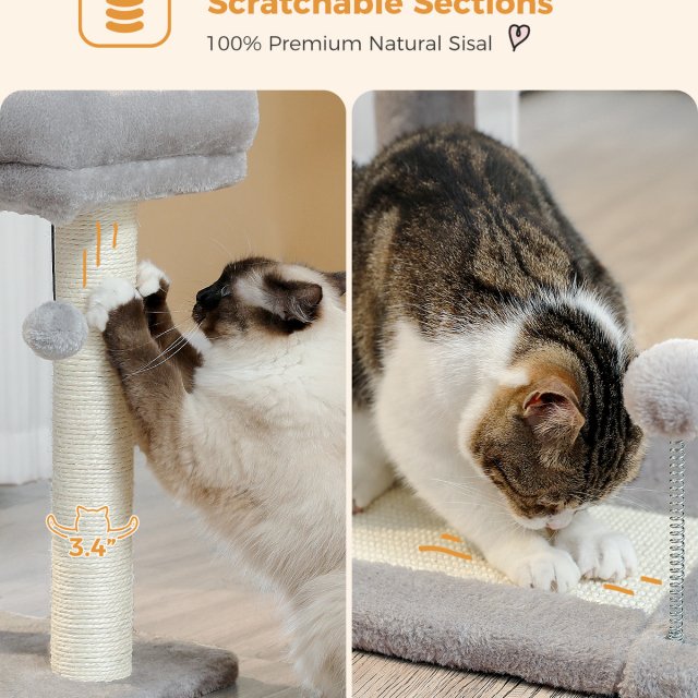 Compact Cat Tree Tower with Natural Sisal Scratch Post and Playful Toys - Image 5