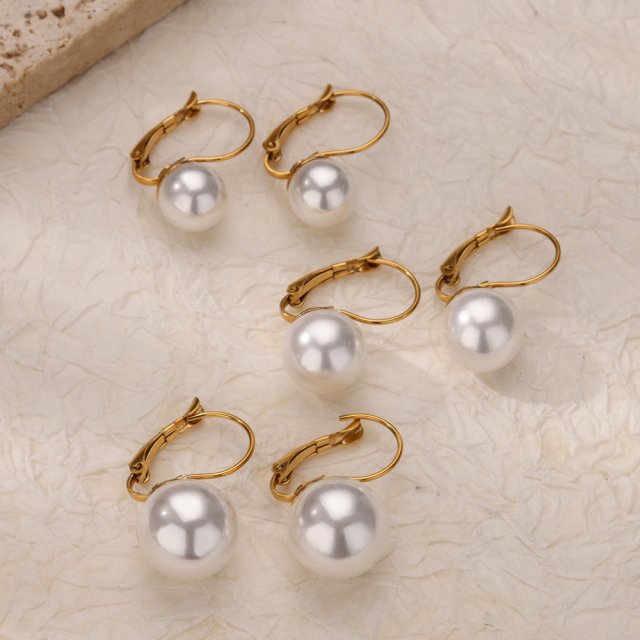 Elegant Gold Stainless Steel Pearl Dangle Earrings for Women – Vintage Drop Huggies - Image 5