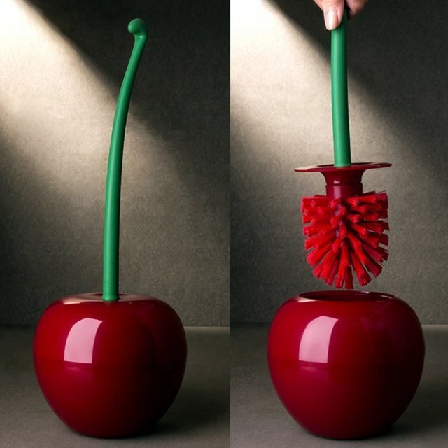 Cherry-Shaped Toilet Brush Set with Long Handle & Base for Bathroom Cleaning - Image 7