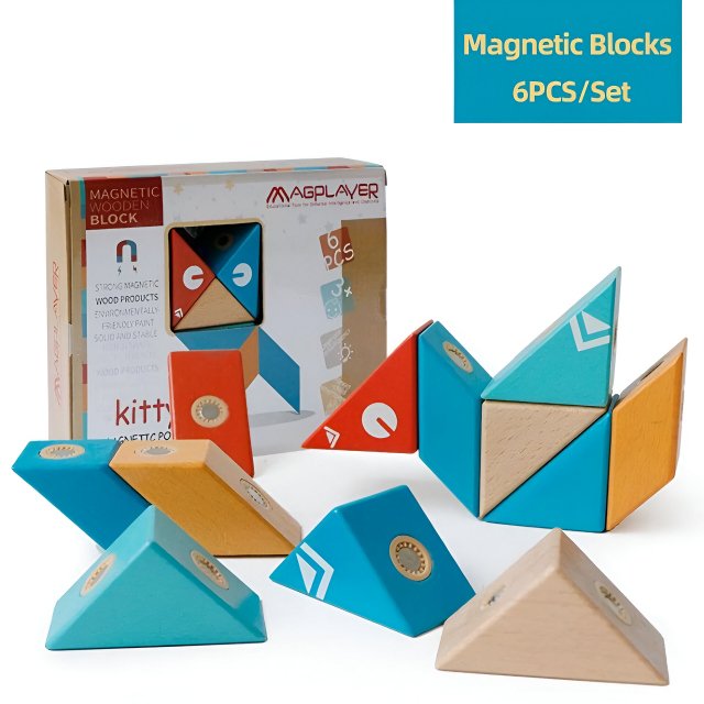 6-Piece Magnetic Wooden Blocks Set - Educational DIY Toys - Image 5