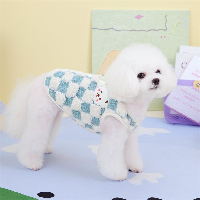 Cute Plaid Puppy Vest with Bear Design - Image 6