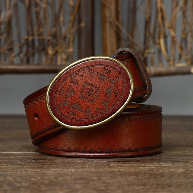 3.8cm Wide Men's Genuine Leather Belt with Copper Smooth Buckle - Image 9