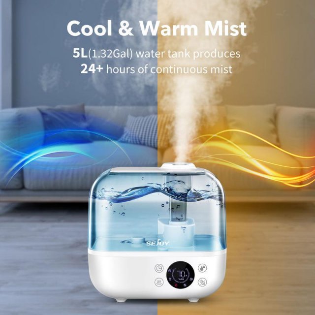 5L Ultrasonic Humidifier for Large Rooms and Bedrooms with Warm & Cool Mist - Image 4