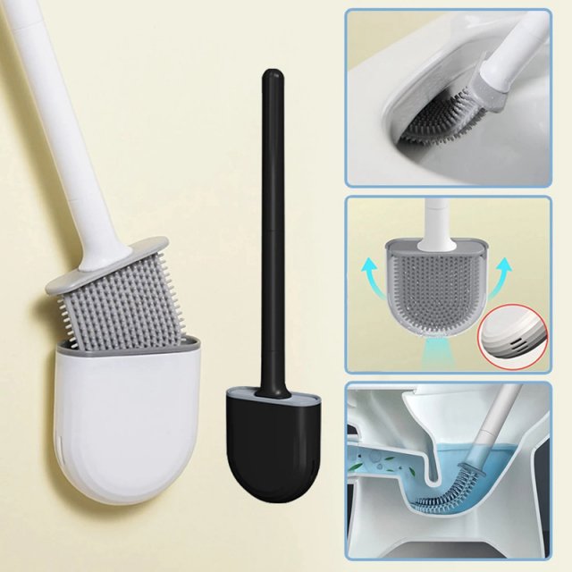 Flexible Silicone Toilet Brush with Quick Drying Holder – Easy Bathroom Cleaner - Image 4