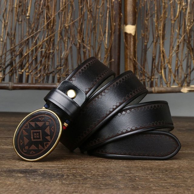 3.8cm Wide Men's Genuine Leather Belt with Copper Smooth Buckle - Image 4