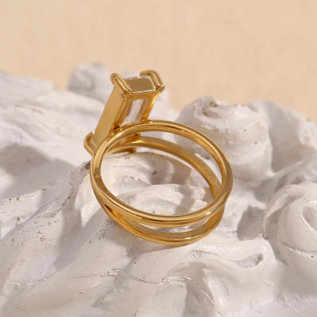 18K Gold Plated Asymmetric Rhinestone Ring - Image 7