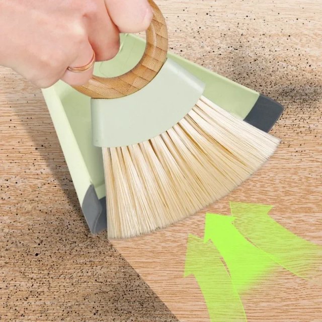 Compact Mini Desktop Broom and Dustpan Set with Wooden Handle - Image 3