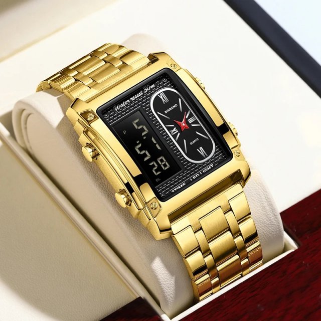 Square Gold Stainless Steel Business Wristwatch