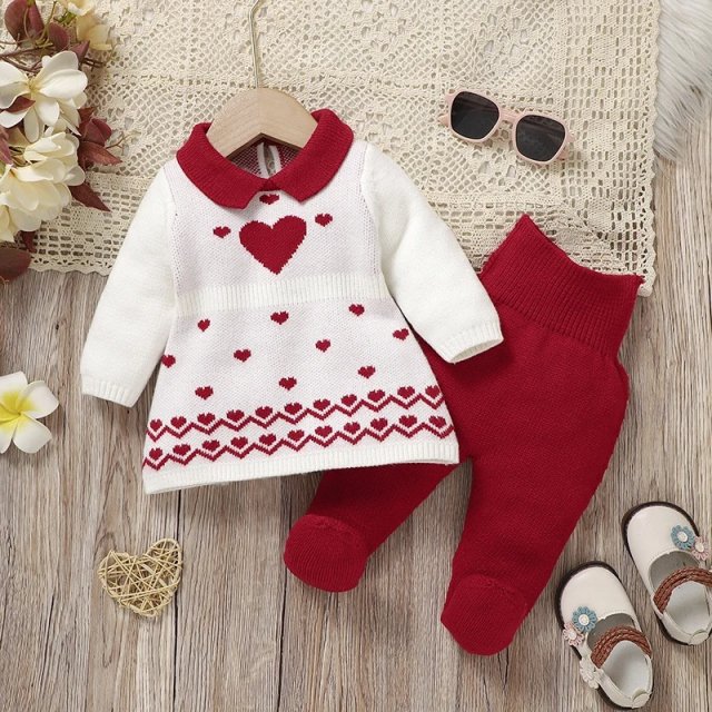 Newborn Baby Girl Knitted Sweater and Pants Set