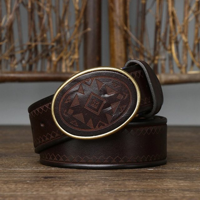 3.8cm Wide Men's Genuine Leather Belt with Copper Smooth Buckle - Image 8