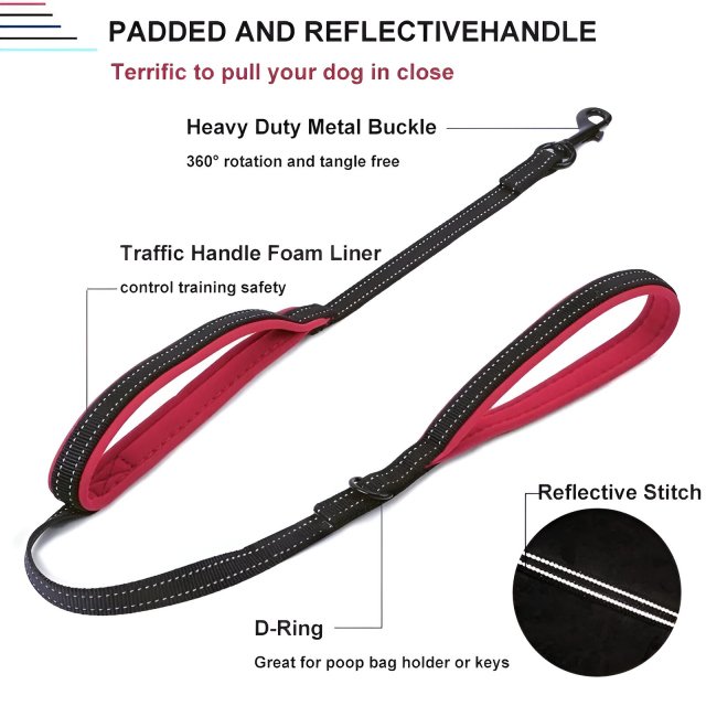 Reflective Padded Dog Leash with Dual Handles for All Breeds - Image 3