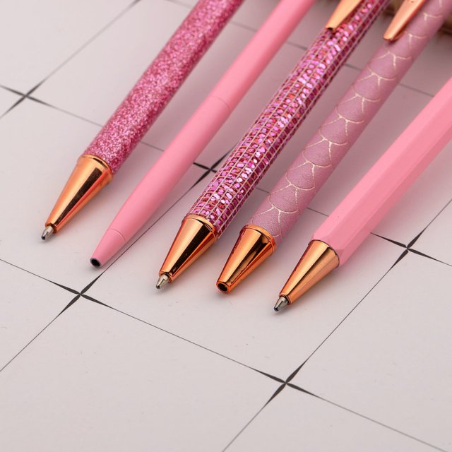 Luxury Pink Rhinestone Ballpoint Pen Set - Image 4