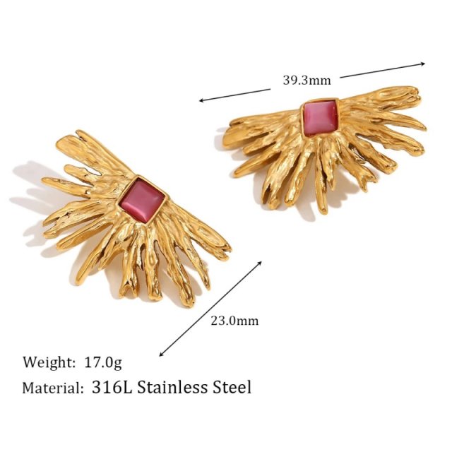 Irregular Fan-shaped Red Agate Earrings with 18K Gold Plated Stainless Steel - Image 7