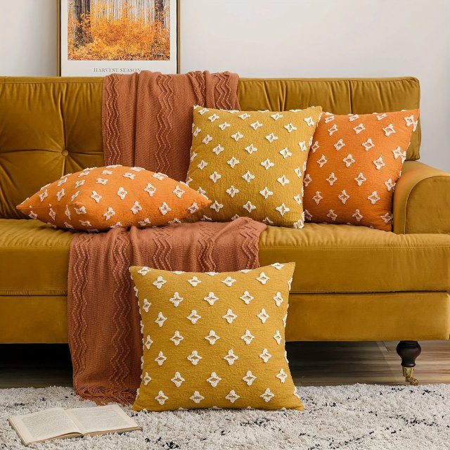 Yellow Rhombic Star Decorative Cushion Cover - Image 3