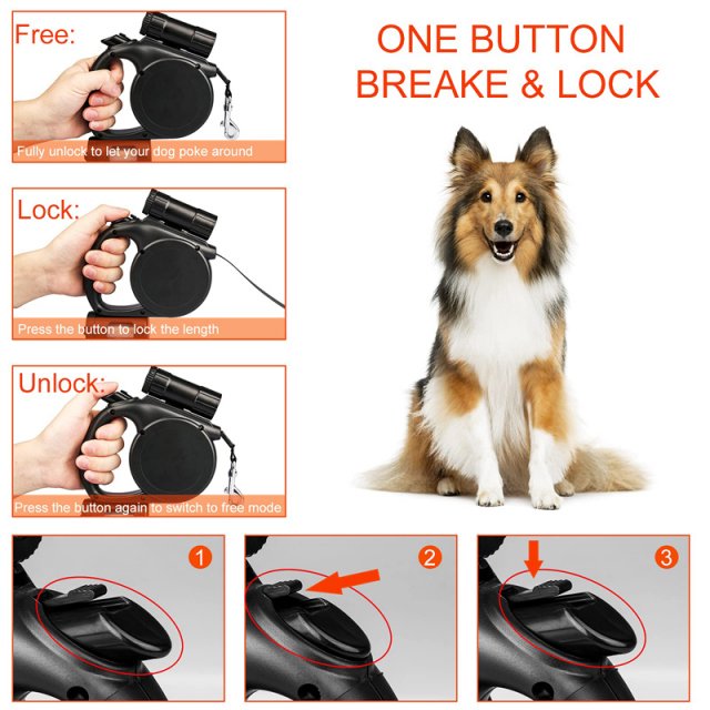 Retractable Dog Leash with Flashlight & Poop Bag Holder - Image 3