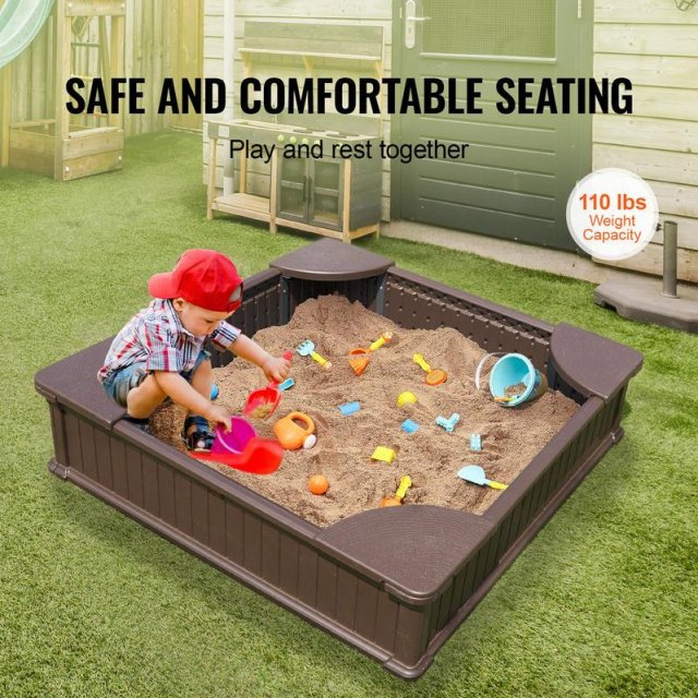 Outdoor Kids Sandbox with Cover and Seats - Image 3