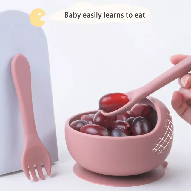 6-Piece Silicone Baby Feeding Set – Suction Bowl, Snack Cup, Spoon & Fork - Image 3