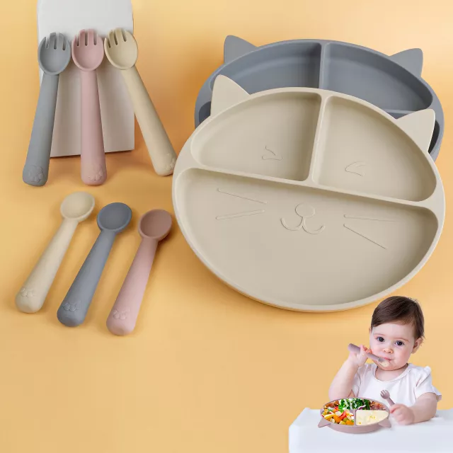 3-Piece Baby Silicone Feeding Set – Sucker Bowl, Cup, Bib with Spoon & Fork - Image 6