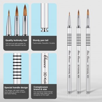 3pcs Kolinsky Acrylic Nail Brush Set