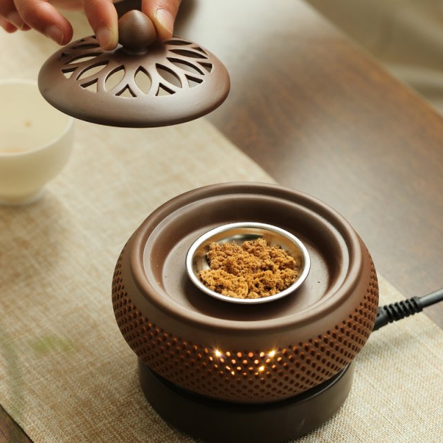 Elegant Sandalwood Electronic Incense Burner with Night Light & Tea Warmer - Image 5