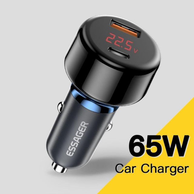 65W USB-C Car Charger with QC3.0 and PD3.0 Fast Charging