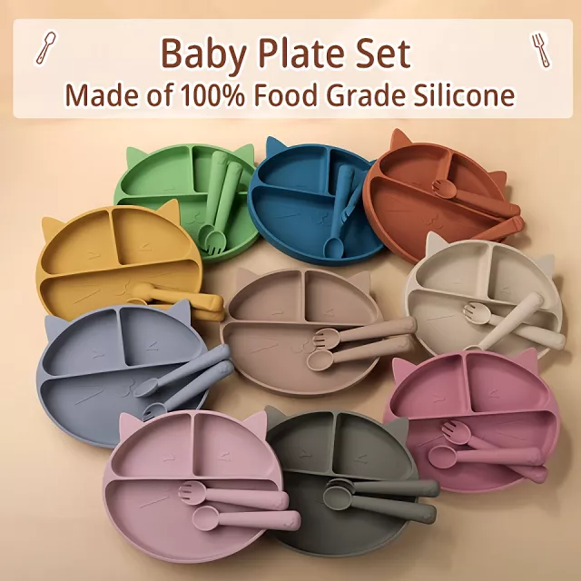 3-Piece Baby Silicone Feeding Set – Sucker Bowl, Cup, Bib with Spoon & Fork - Image 5