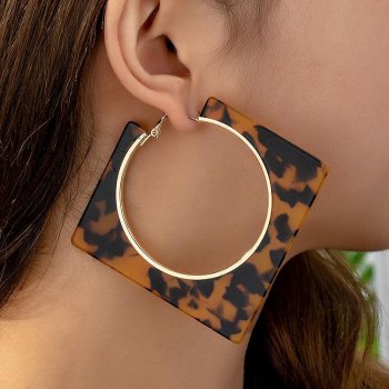 Trendy Acrylic Black Leopard Print Square Hoop Earrings